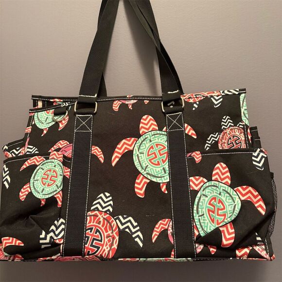 Ladies Multicolor Tote Bag Ocean Sea Turtle Design Spacious Interior - Picture 1 of 6